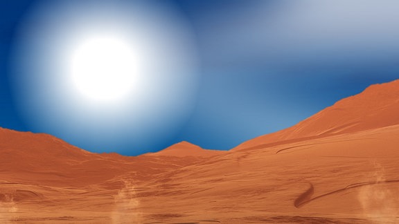 Blauer Sonnenaufgang oder Untergang auf dem Mars
