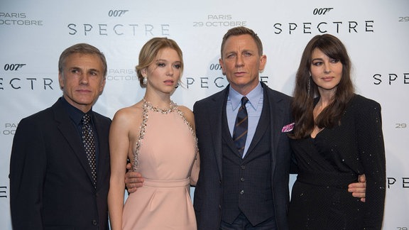 James Bond "Spectre" - v.l.n.r. Christoph Waltz, Léa Seydoux, Daniel Craig und Monica Belucci